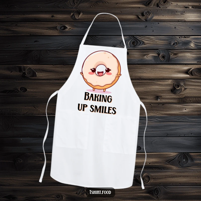 Funny Donut Ball Bounce Apron showing a happy donut with a wide smile, energetically bouncing a ball, perfect for a cheerful kitchen.