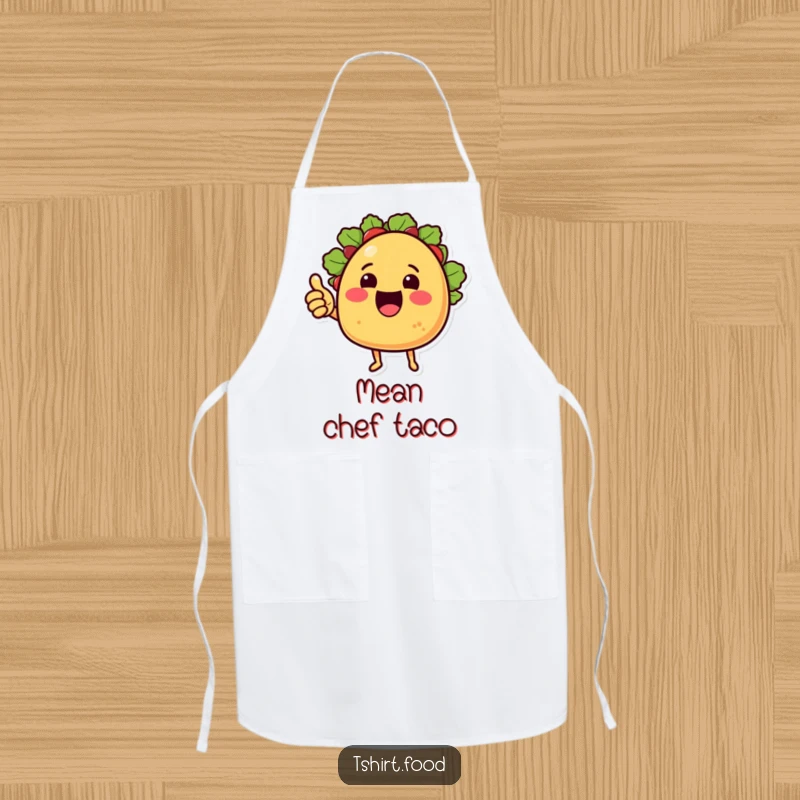 Funny Apron: A cheering taco with little arms gives a thumbs up, perfect attire for a fun taco chef.