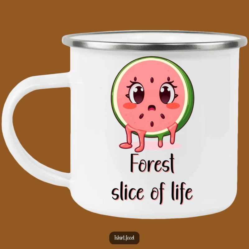 Funny Surprised Watermelon Enamel Mug: Adventure-Ready Juicy Humor