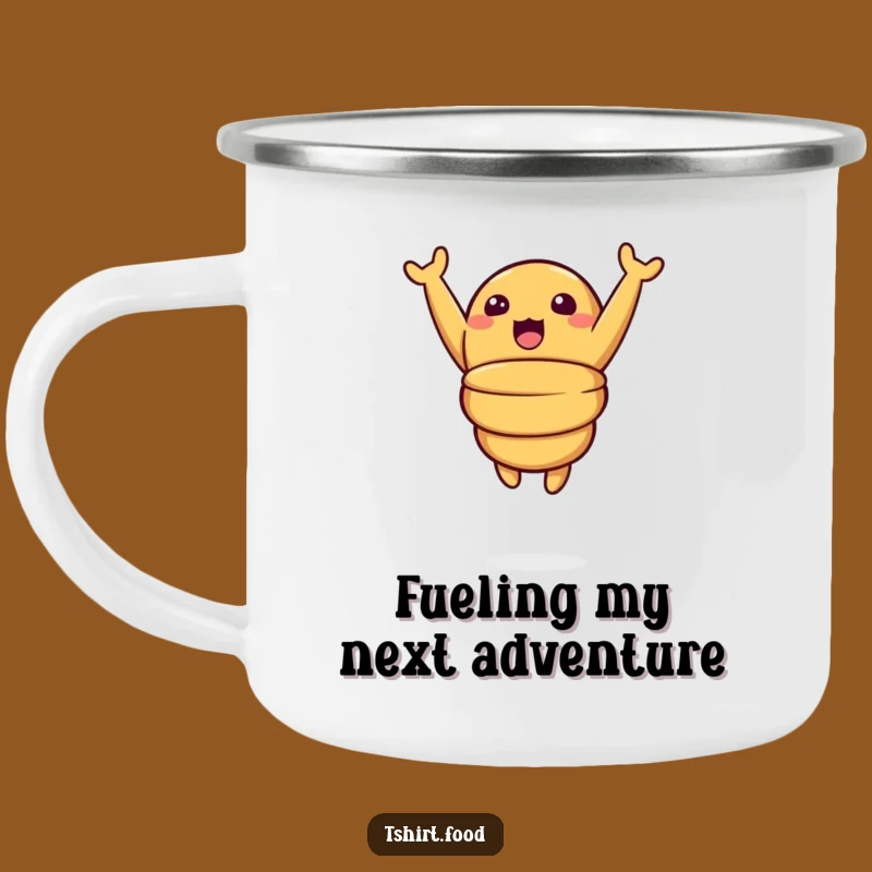 Funny Surprise Croissant Camping Mug: Leaping Pastry Adventure, Perfect Funny Gift