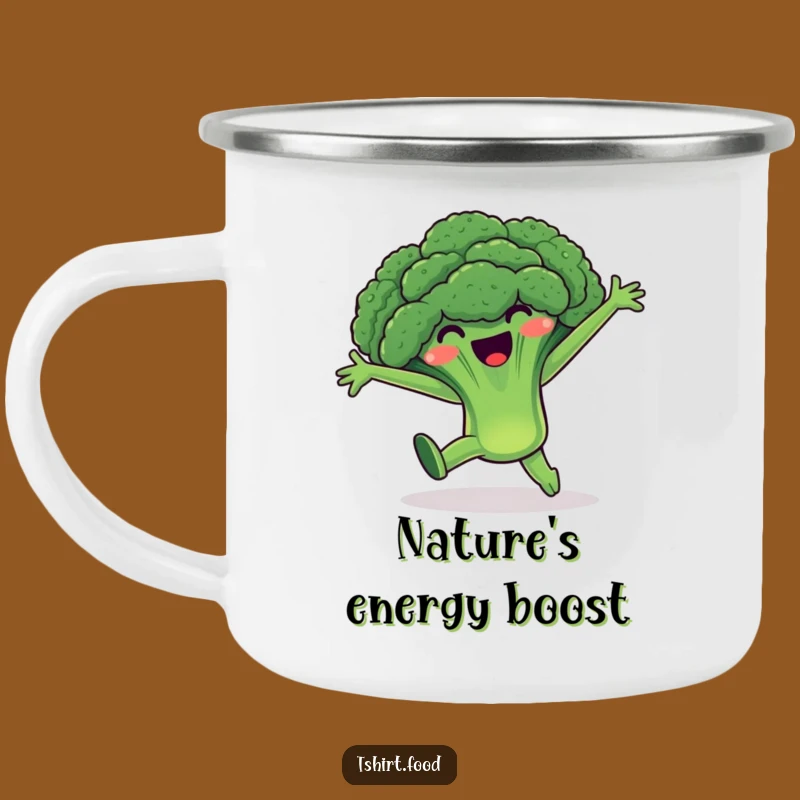 Funny Broccoli Cartwheel Camping Mug: Veggie Outdoor Fun - Rugged Funny Gift