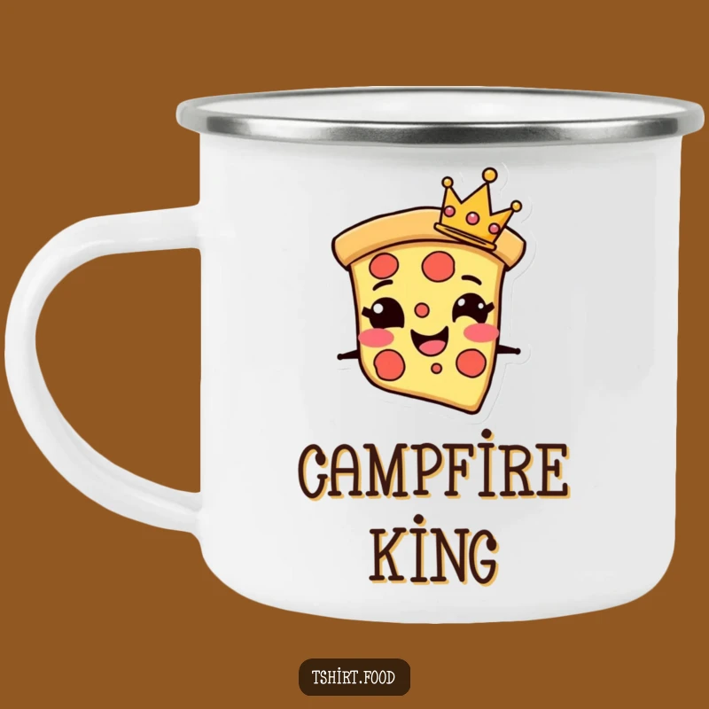 Funny Pizza Camping Mug: Crown Slice Adventure - Regal Outdoor Fun!