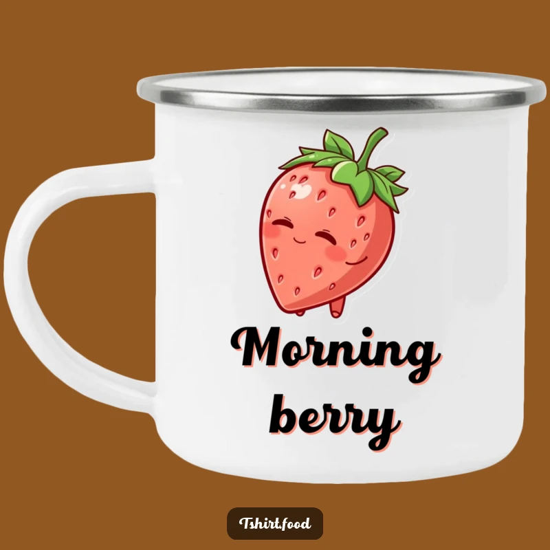 Funny Strawberry Hat Wink Camping Mug: Durable Fruit Character, Humorous Outdoor Drinkware
