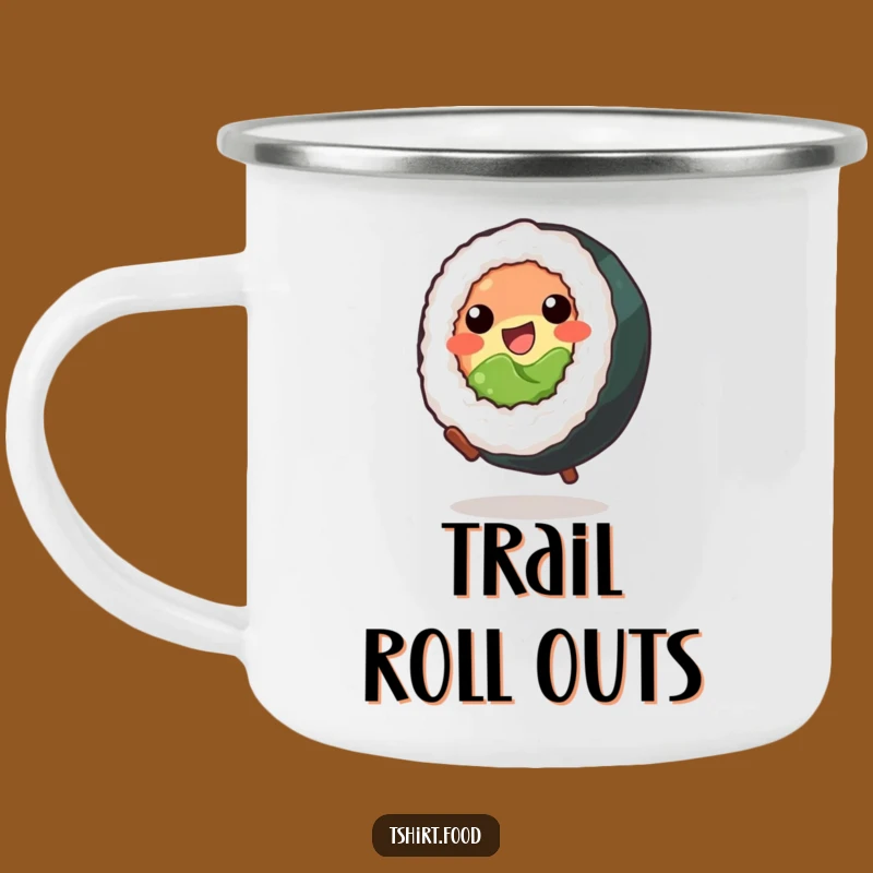 Funny Sushi Cartwheel Camping Mug: Adventure Humor for Outdoor Fun
