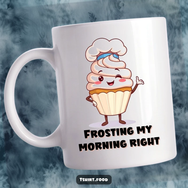 Funny Cupcake Chef Mug featuring a proud cupcake character wearing a tiny chef hat and striking a humorous pose, exuding sweet confidence.