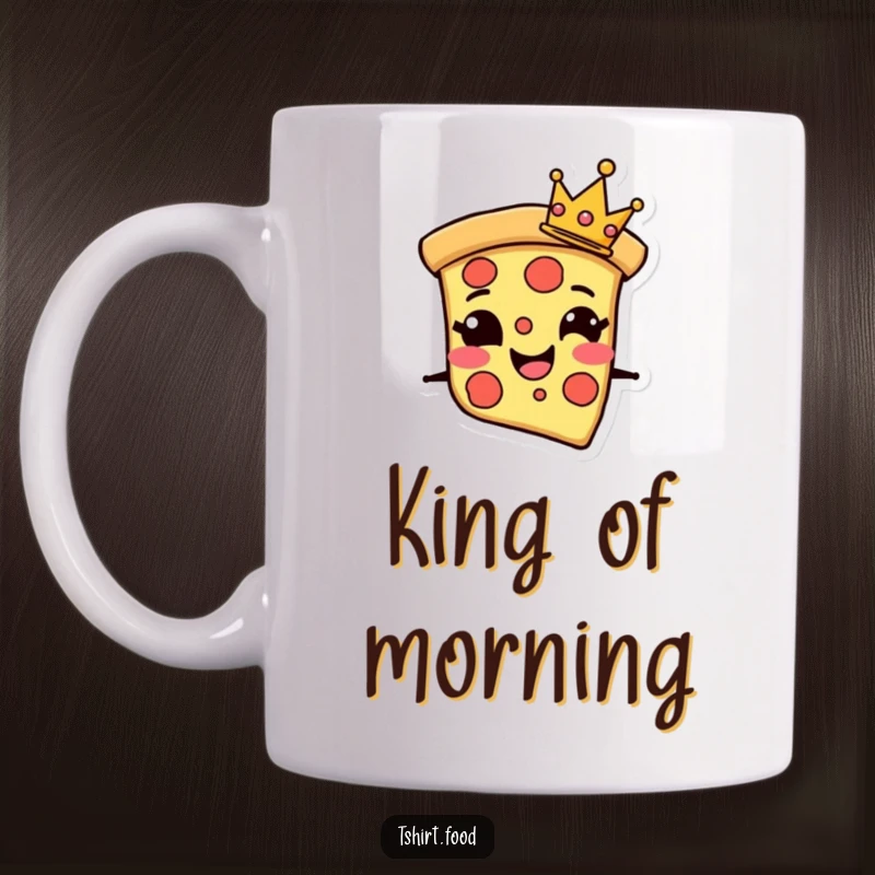 Funny Mug with a grinning pizza slice character wearing a tiny crown, exuding cheesy confidence and regal charm.