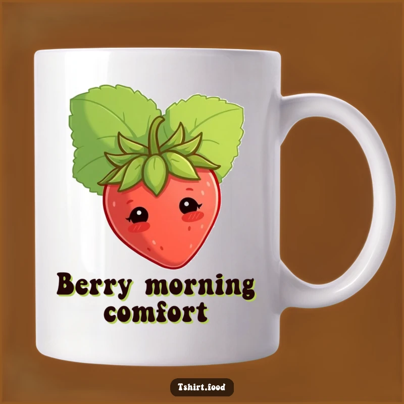 Funny Shy Strawberry Mug Peeking Behind Leaf, Adorable Humorous Gift