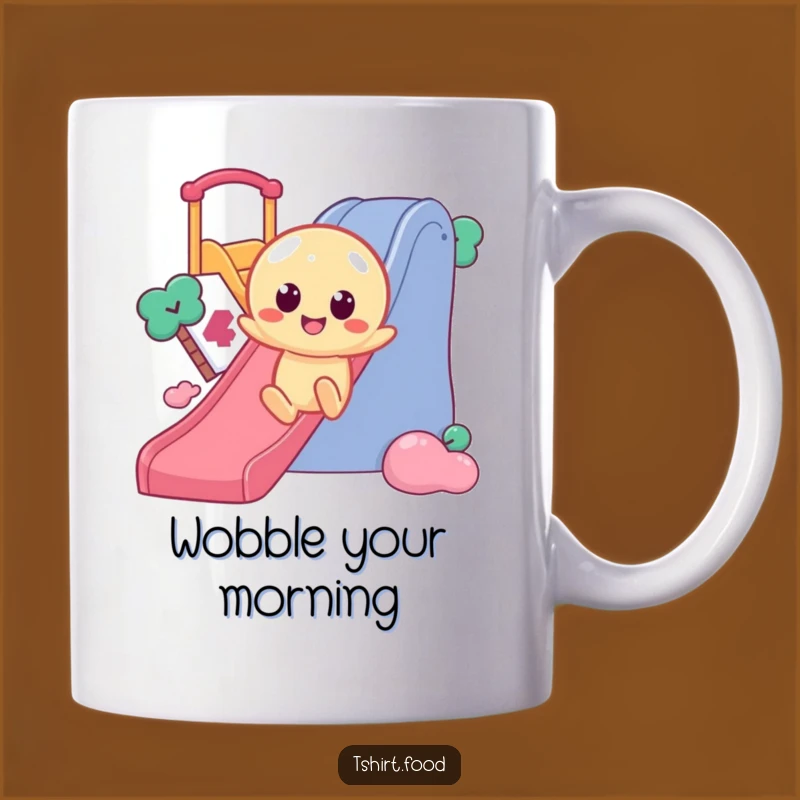 Funny Jelly Slide Mug: Wobbly Character's Enthusiastic Ride Makes a Hilarious Gift