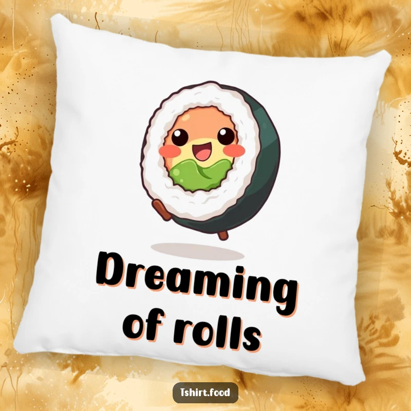 Funny Pillow: A cheerful sushi roll character performing a cartwheel, adding a touch of playful energy to any room.