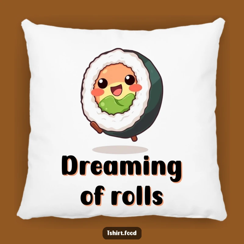 Funny Sushi Cartwheel Pillow: Comfy Humor for Your Couch