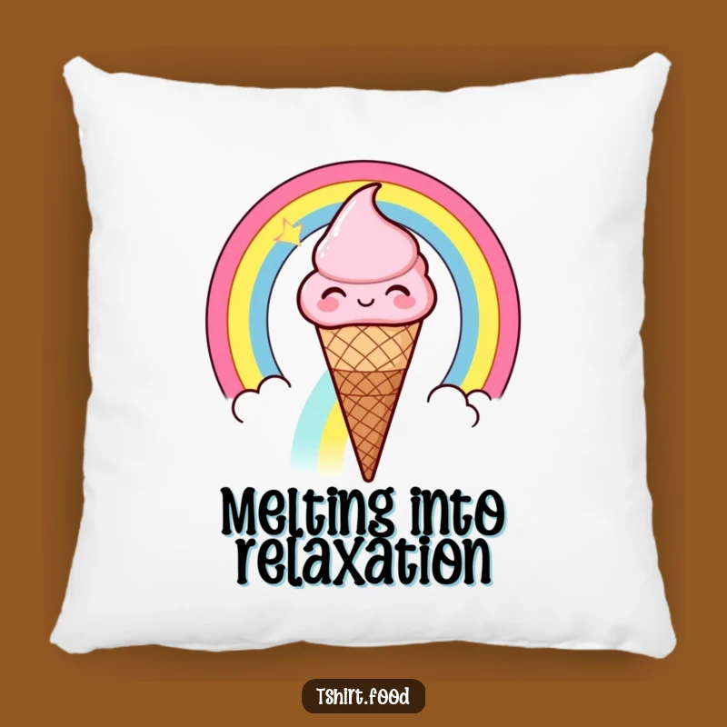 Funny Ice Cream Rainbow Pillow: Winking Cone Comfort - Hilarious Sweet Accent!