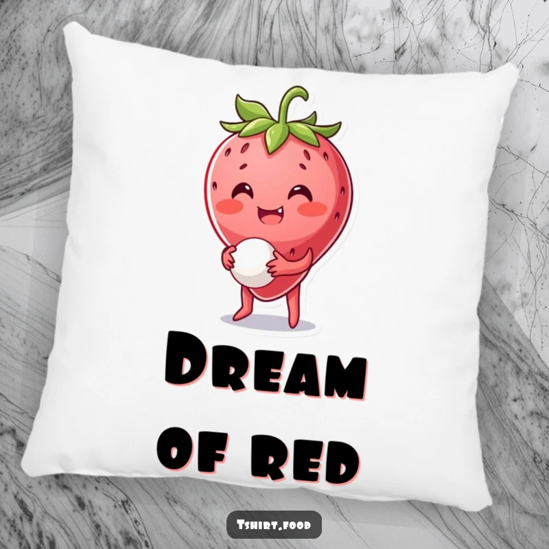 Funny Strawberry Pillow: A happy strawberry character bounces a small ball between its hands, offering soft comfort with a playful, fruity twist.