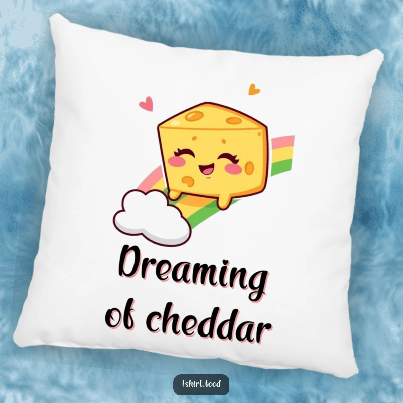 Funny Winking Cheese Wedge Pillow, a cute character having a blast sliding down a rainbow, adding cheer.