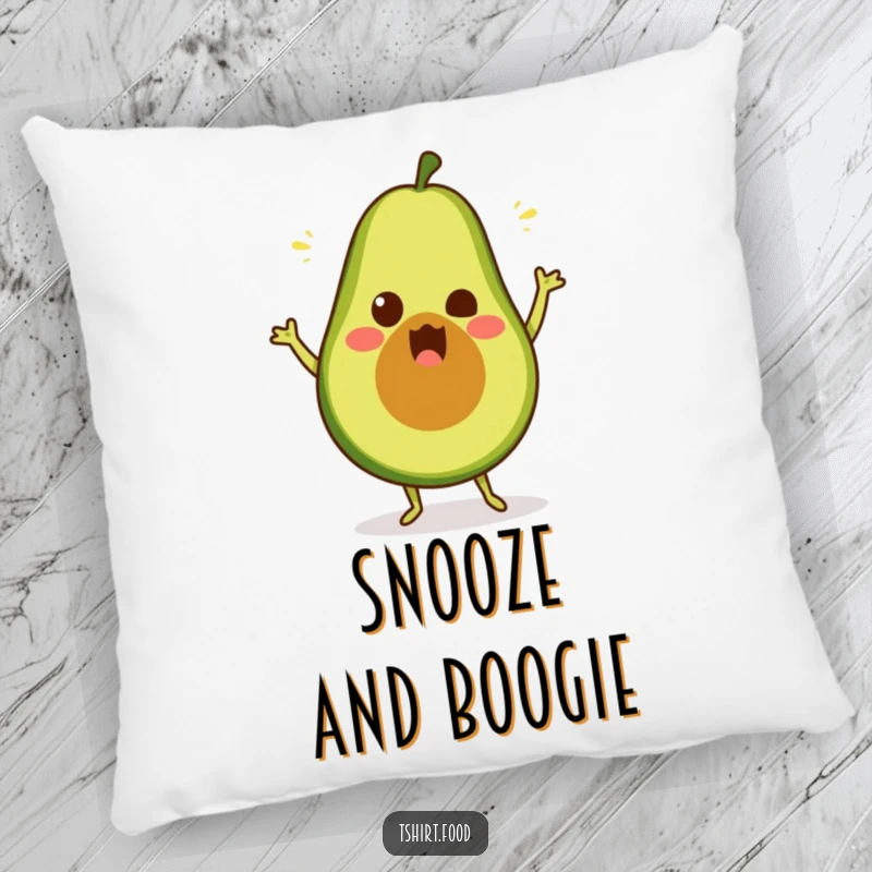 Funny avocado dance pillow with a surprised fruit in a silly pose, a comfy funny gift.