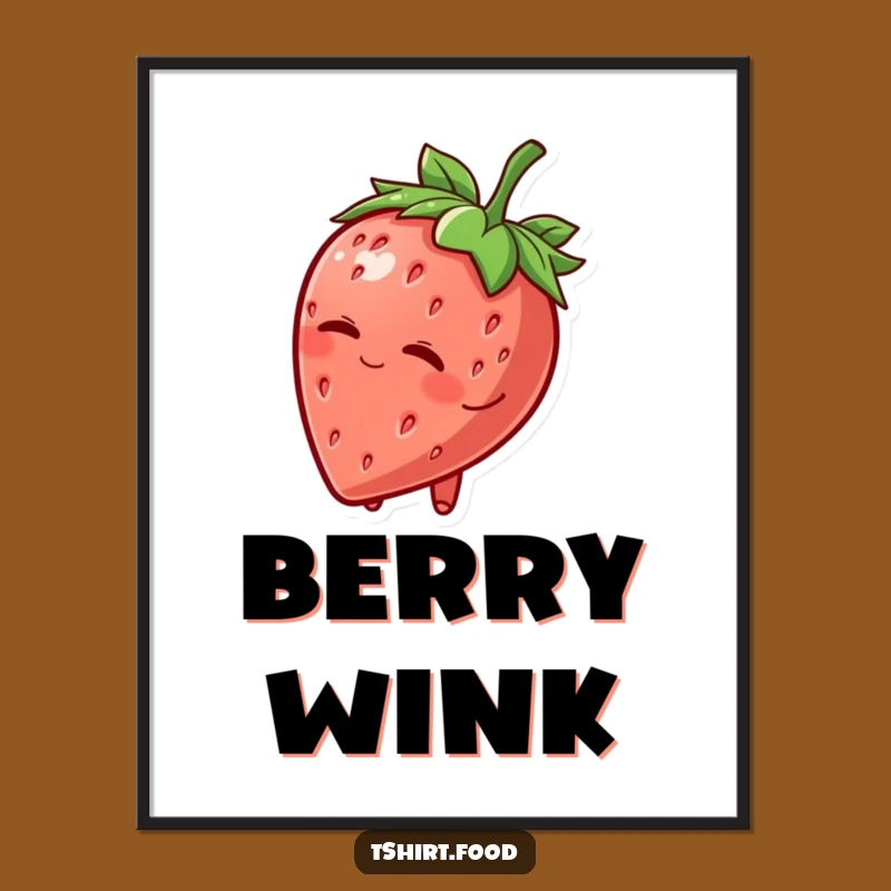 Funny Strawberry Hat Wink Digital Art: Charming Fruit, Instant Humorous Wall Decor