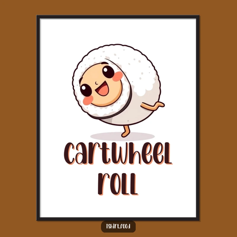 Funny Sushi Cartwheel Digital Art: Energetic Roll, Instant Humorous Wall Decor