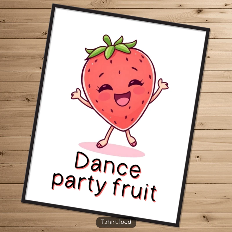 Funny Digital Art Print: A vibrant, giggling strawberry in a silly dance pose, capturing pure playful delight.