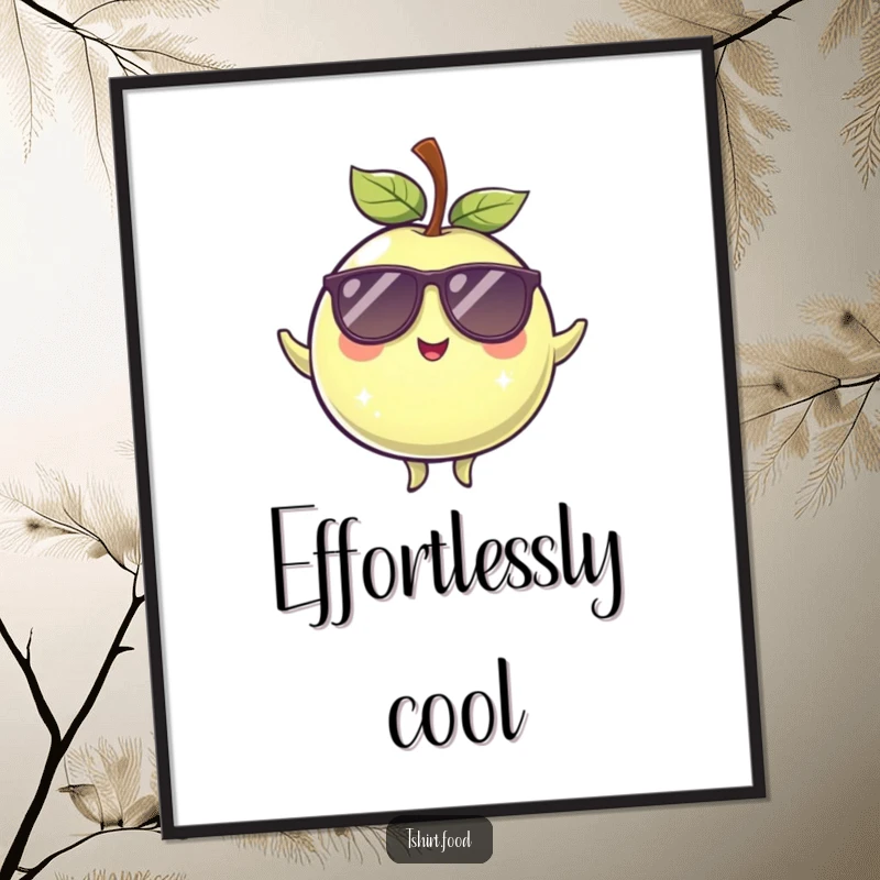 Funny winking plum with sunglasses, balancing with a cool swagger, available as an instant digital art print.