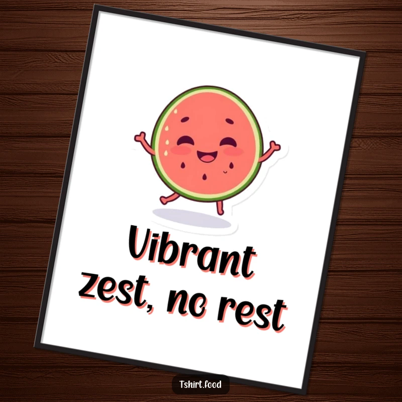 Funny dancing watermelon digital art print, silly grin radiating joy and vibrant fruity energy. Perfect funny gift.