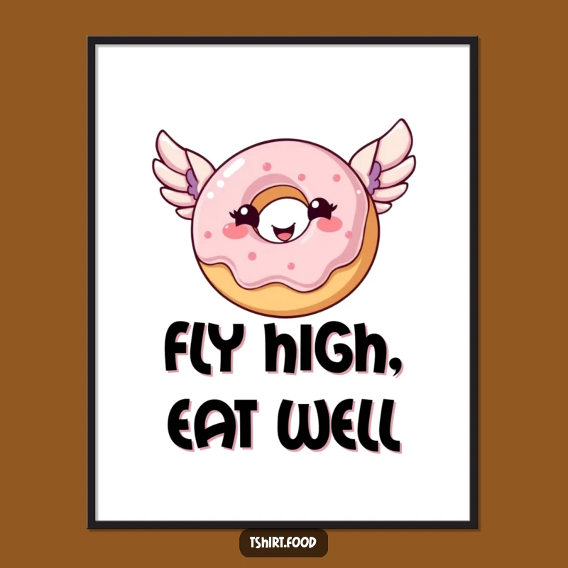 Funny Donut Digital Art: Flying Donut with Joy, Vibrant Humorous Print Gift