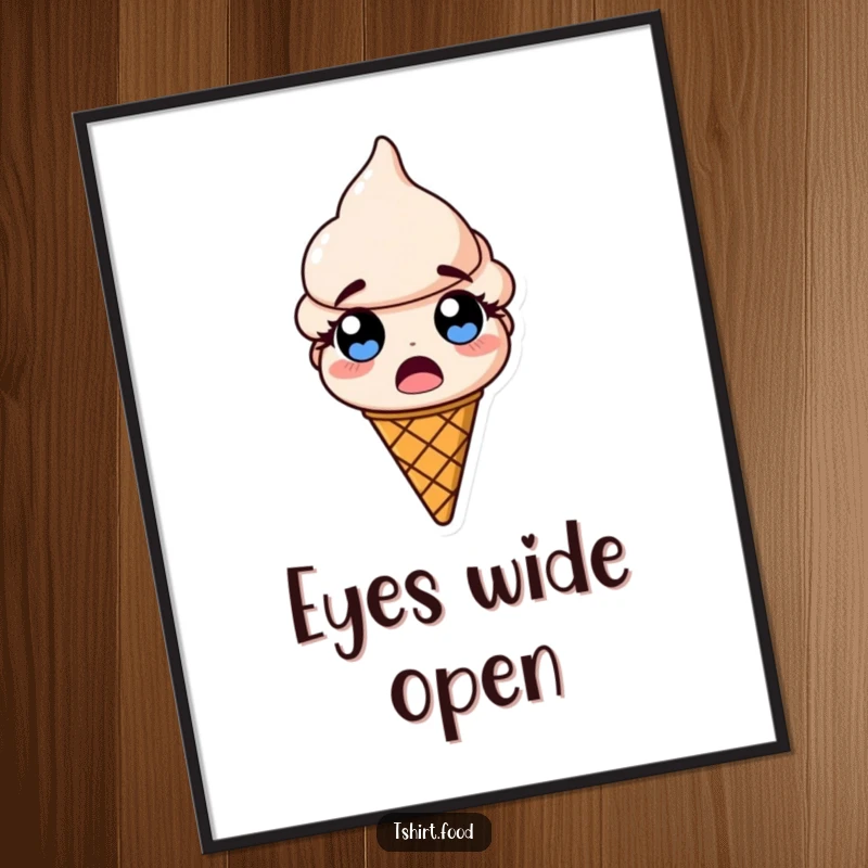 Funny digital art of an ice cream cone with comically large, popping eyes, conveying shock and delight.