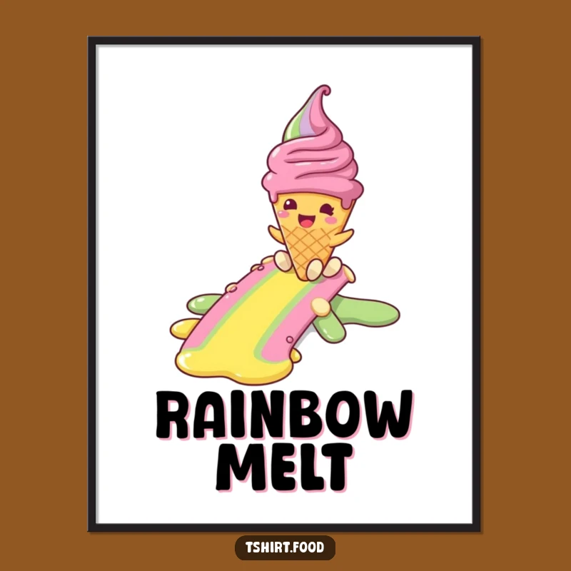 Funny Melting Ice Cream Digital Print - Rainbow Joyful Wall Art Gift