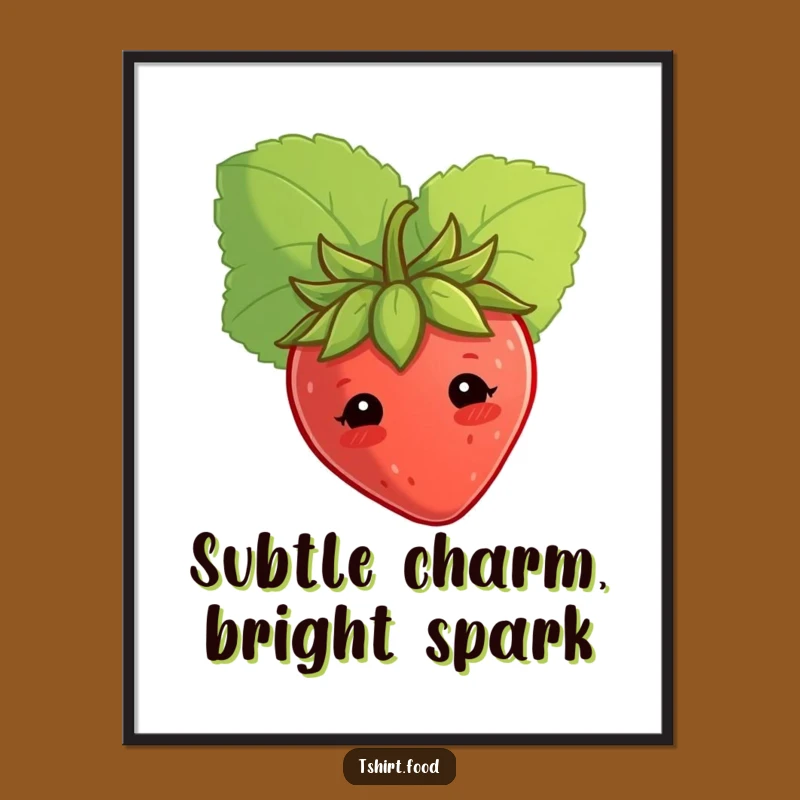 Funny Shy Strawberry Digital Art Print, Instant Cute Humorous Decor