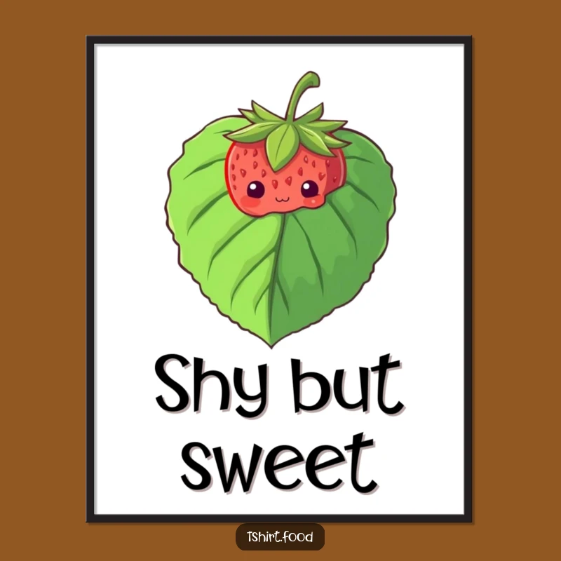 Funny Shy Strawberry Digital Art Print: Peeking Fruit, Adorable Instant Gift!