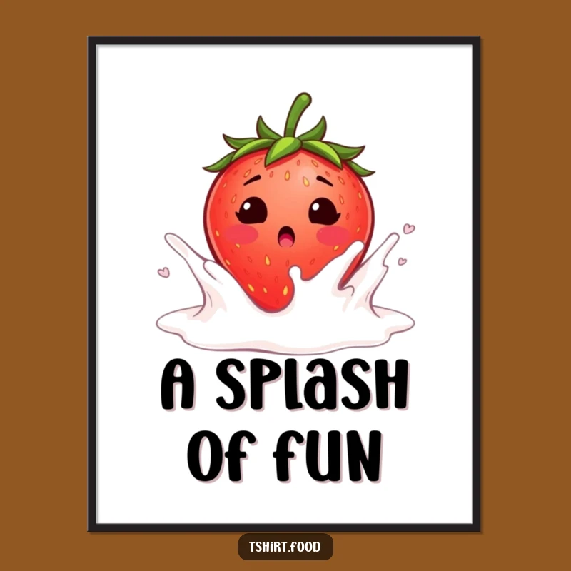 Funny Strawberry Milk Digital Art: Blushing Surprise Print - Hilarious Instant Breakfast!