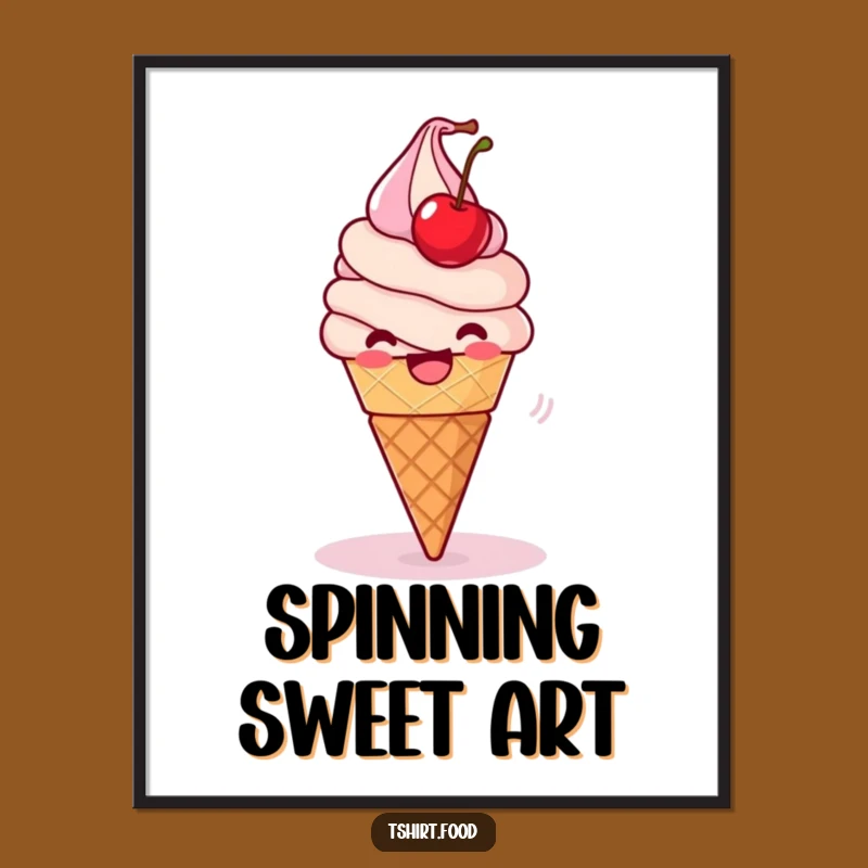 Funny Ice Cream Spin Digital Art: Printable Cone, Instant Funny Gift Decor