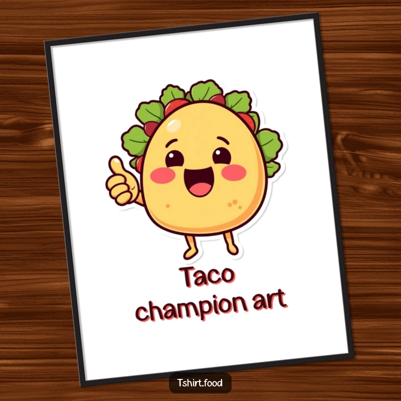 Funny Digital Art Print: A cheering taco with little arms gives a thumbs up, a vibrant and festive piece of art.