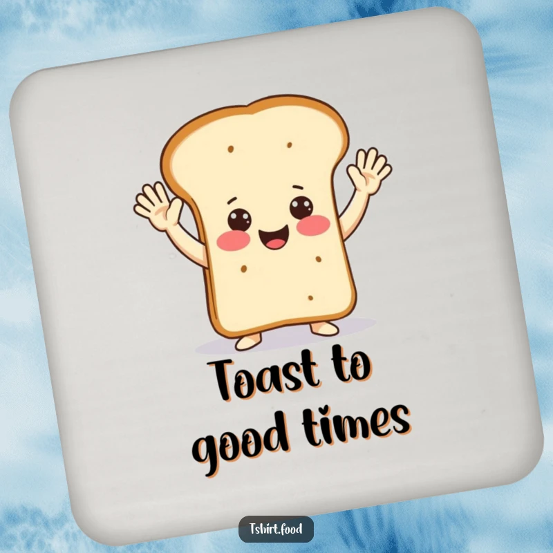 Funny happy loaf of bread in jazz hands pose on a drink coaster, bringing smiles to your table.
