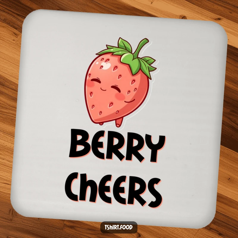 Funny Coaster: A smiling strawberry character tips its leafy hat and winks, protecting surfaces with a charming and humorous touch.