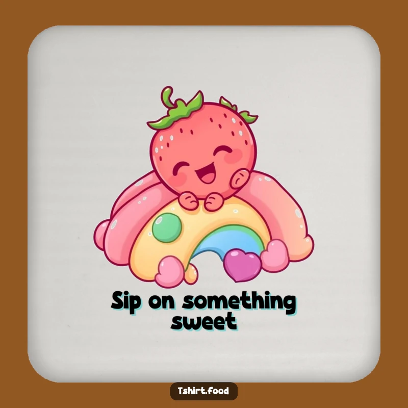 Funny Strawberry Rainbow Drink Coaster - Protect Surfaces with Sweet Art