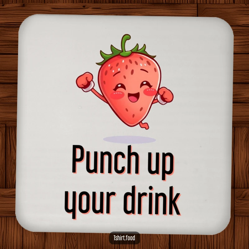 Funny boxing strawberry coaster with a small fruit jumping with gloves, perfect funny gift.