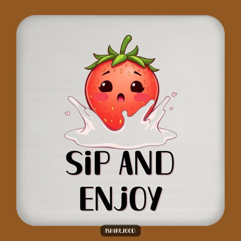 Funny Strawberry Milk Coaster: Blushing Surprise Fun - Hilarious Breakfast Decor!