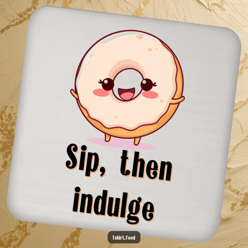 Funny Donut Ball Bounce Coaster set depicting a happy donut with a wide smile, energetically bouncing a ball, perfect for humorous table protection.