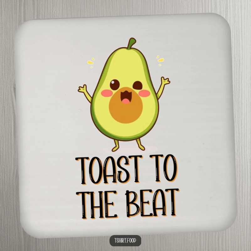 Funny avocado dance coaster with a surprised fruit in a silly dance pose, perfect funny gift.