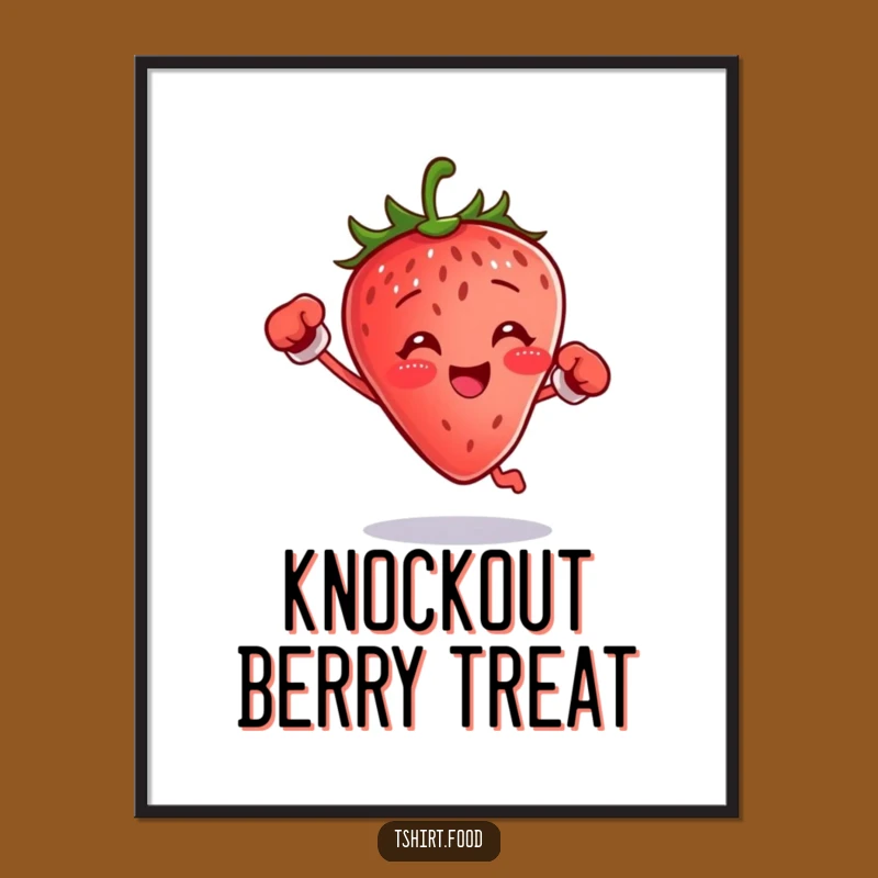 Funny Boxing Strawberry Poster: Jumping Fighter Art, Energetic Decor