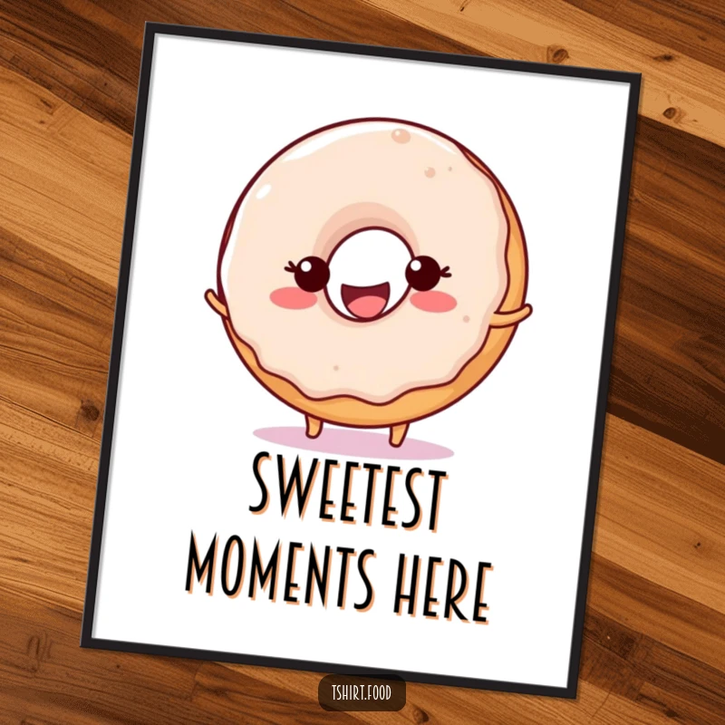 Funny Donut Ball Bounce Poster showing a happy donut character with a wide smile, energetically playing with a ball, adding cheer to decor.