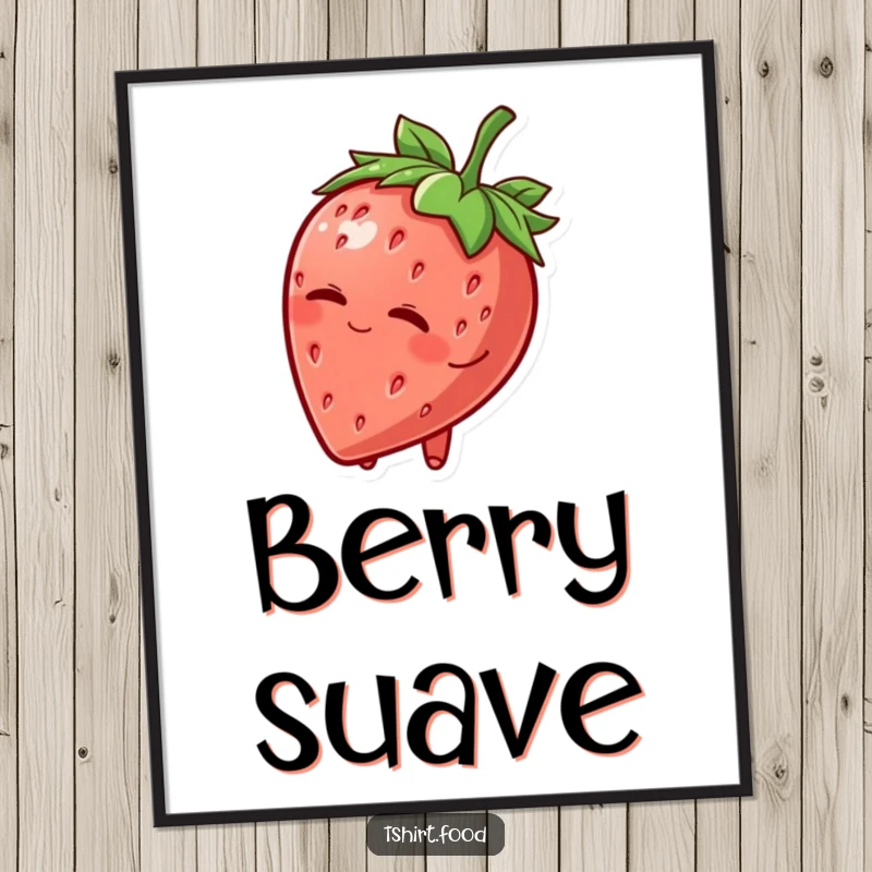 Funny Poster: A delightful strawberry character wearing a leafy hat tips it and winks, creating a charming and humorous piece of art.