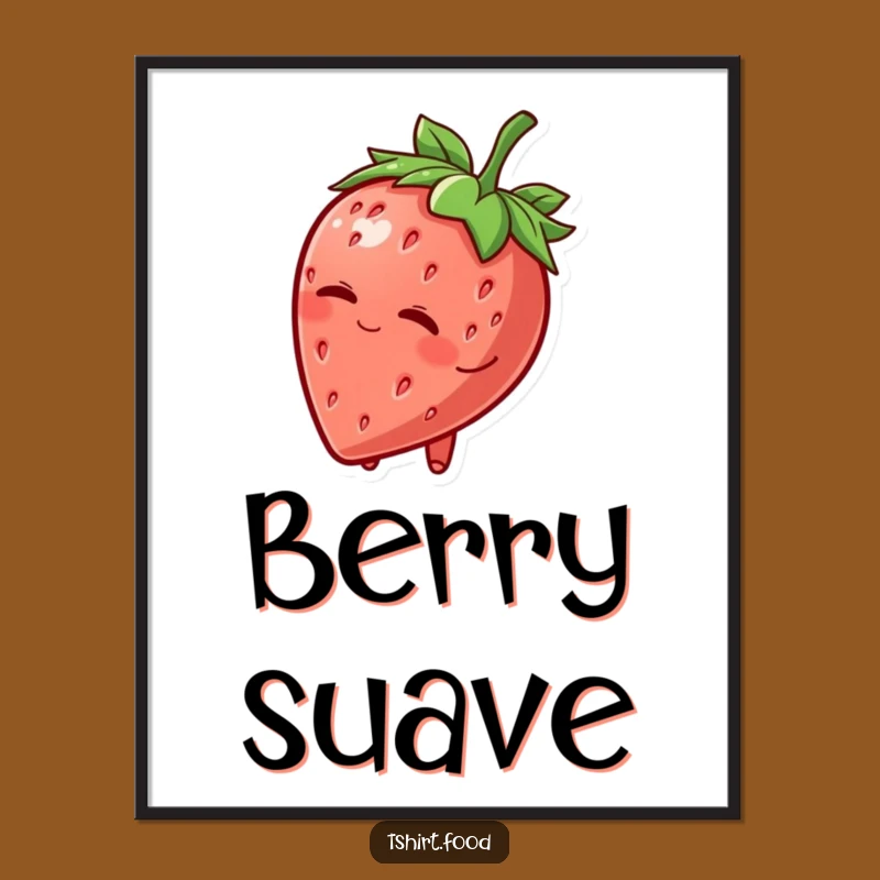 Funny Strawberry Hat Wink Poster: Charming Fruit Character, Vibrant Humorous Wall Art