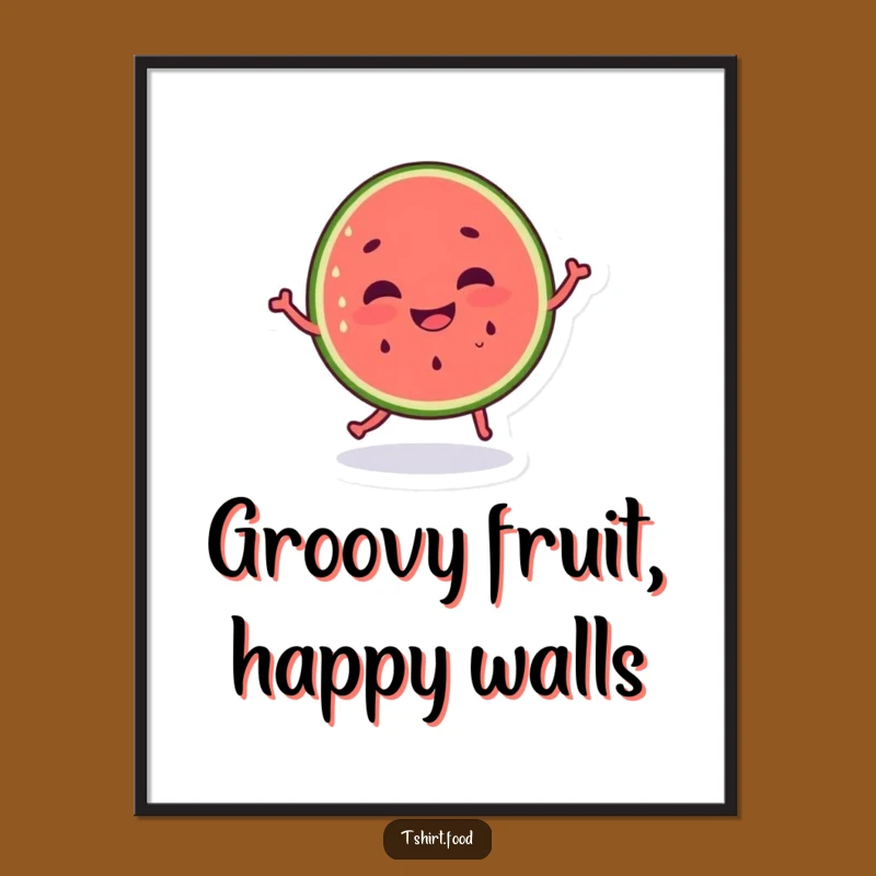 Funny Dancing Watermelon Poster with Silly Grin, Vibrant Humorous Wall Art