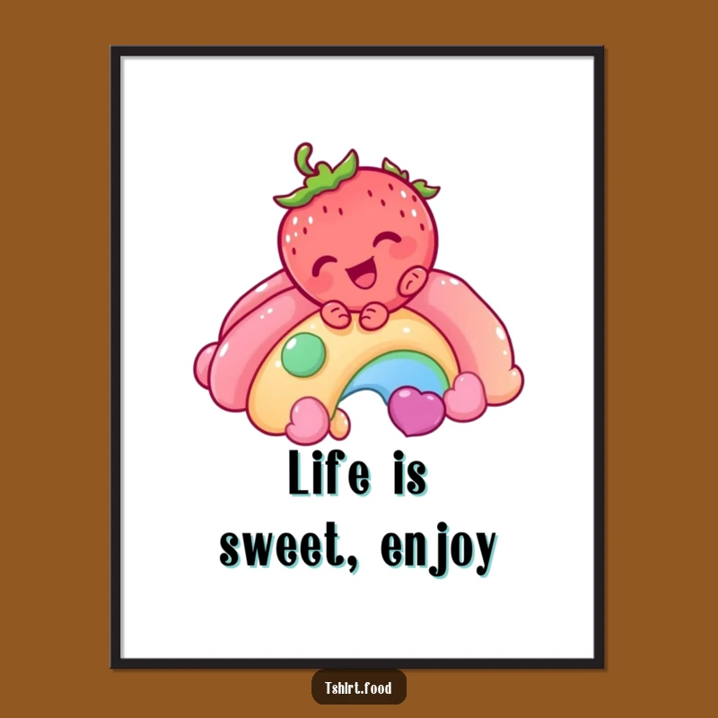 Funny Strawberry Rainbow Poster - Cheerful Dessert Art for a Happy Space
