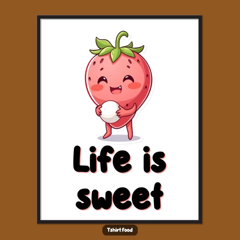 Funny Strawberry Ball Poster: Fruity Character Art - Adorable Funny Gift for Walls
