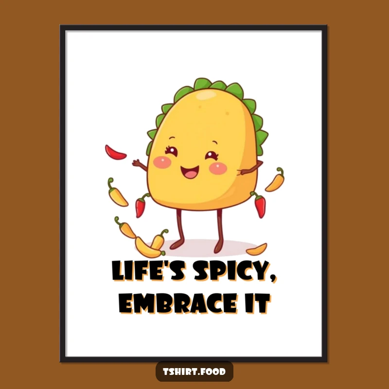 Funny Taco Poster: Juggling Chiles Delightfully, Vibrant Humorous Wall Art Gift