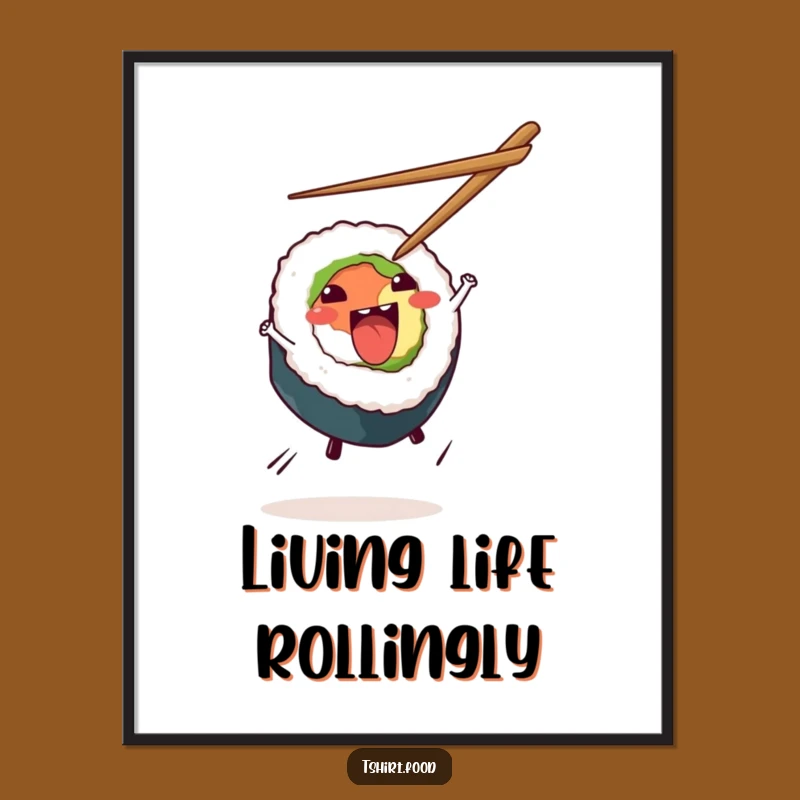 Funny Sushi Cartwheel Poster - Dynamic Japanese Food Art for a Lively Space