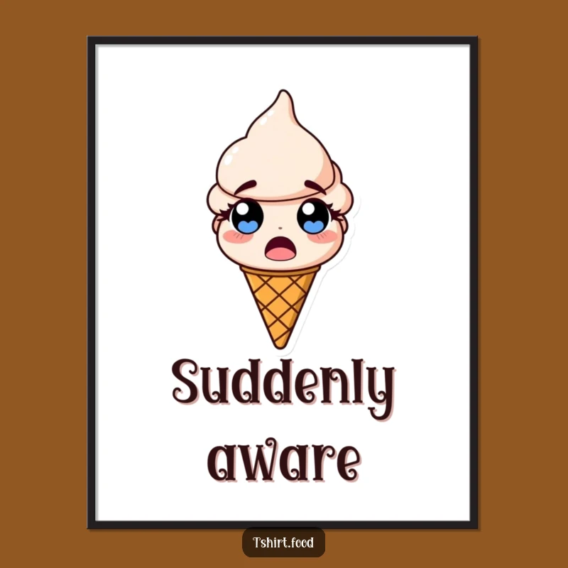 Funny Ice Cream Cone Poster: Surprised Eyes Pop, Hilarious Dessert Wall Art Gift!