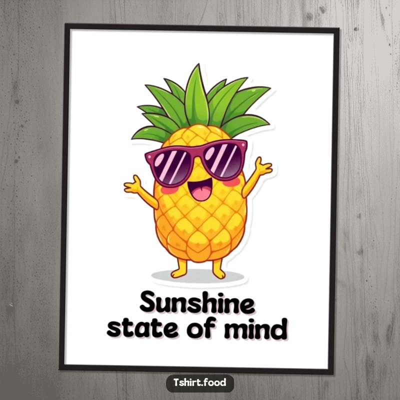 Funny pineapple poster showing a character in sunglasses doing a fun shimmy, bringing tropical vibes and laughter.
