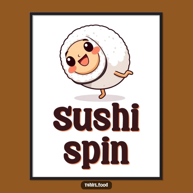 Funny Sushi Cartwheel Poster: Dynamic Roll Character, Vibrant Humorous Wall Art